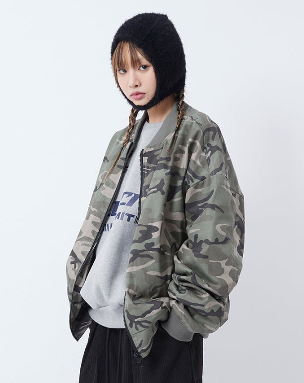 Raucohouse(ラウコハウス) - Camouflage zip-up over flight jacket