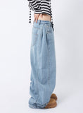 Hem snap maxi wide denim pants