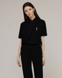 Tattoo Dog Embroidery Striper Clip Pique Short Sleeve T-shirt