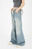 Waist strap full wide denim pants