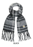 Flower dot embroidered bold check muffler