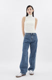 Side triple line loose denim pants