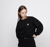 [WOMAN] Flower Dot Embroidery Crop Sweatshirt