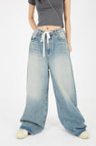 Waist strap full wide denim pants