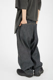 Biker wide tapered linen denim pants