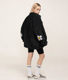 Elbow Flower Dot Embroidery Fleece Shirt Jacket