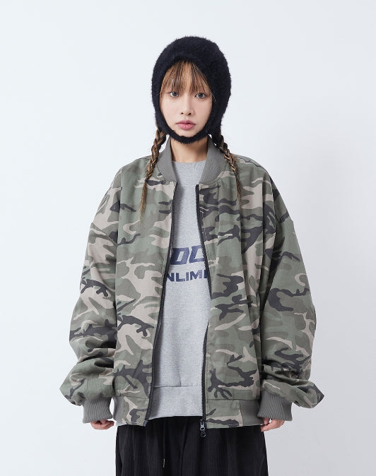 Raucohouse(ラウコハウス) - Camouflage zip-up over flight jacket