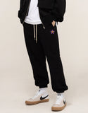 Zipper Regic Purple Flower White Clip Jogger Pants