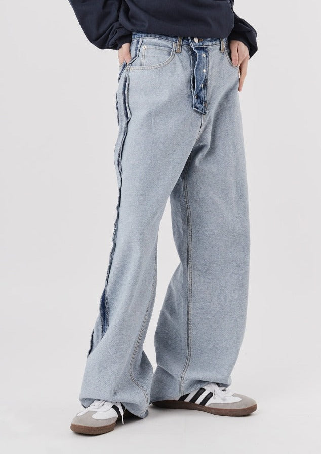 Reverse trackline wide denim pants