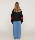 Elbow Bookle Embroidery Heart Smile Sweatshirt