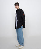 Sleeve Heart Logo Smile Embroidery Overfit Shirt