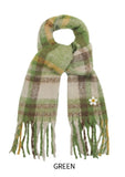 Flower dot embroidered bold check muffler