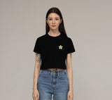 Flower Dot Embroidery Crop Short Sleeve Tee