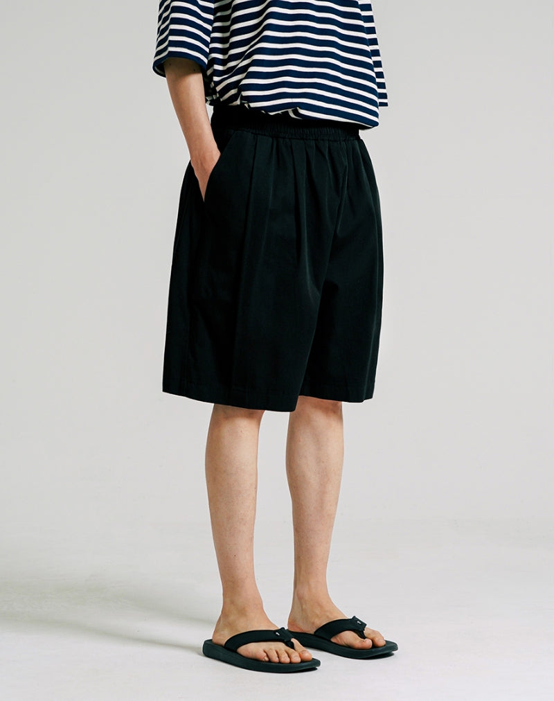 JEMUT (ジェモッ) - Nose Tencel Cotton Two Tuck Bermuda Short Pants