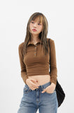 Soft gauze collar crop long sleeve