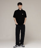 Drawing Flower Embroidery White Clip Pique Short Sleeve T-shirt