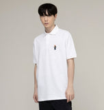 Tattoo Dog Embroidery Striper Clip Pique Short Sleeve T-shirt
