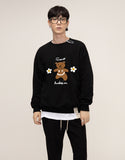 Big Bear Flower Smile White Clip Sweatshirt