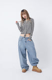 Hem snap maxi wide denim pants