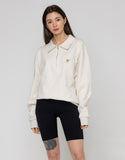 White Flower Embroidery Half Zip Up Sweatshirt