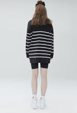 Stripe overfit zip up knit 004