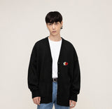 Flower Heart Half Smile Embroidery Knit Cardigan