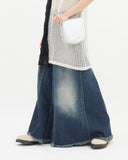 Fringe washing maxi cut denim skirt