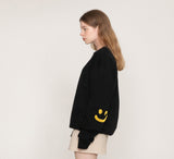 Elbow Bookle Embroidery Smile Drawing Sweatshirt