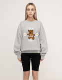 Big Bear Flower Smile White Clip Sweatshirt