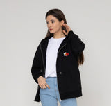 Flower Heart Half Smile Embroidery Hoodie Zip-up