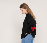 Elbow Bookle Embroidery Heart Smile Sweatshirt