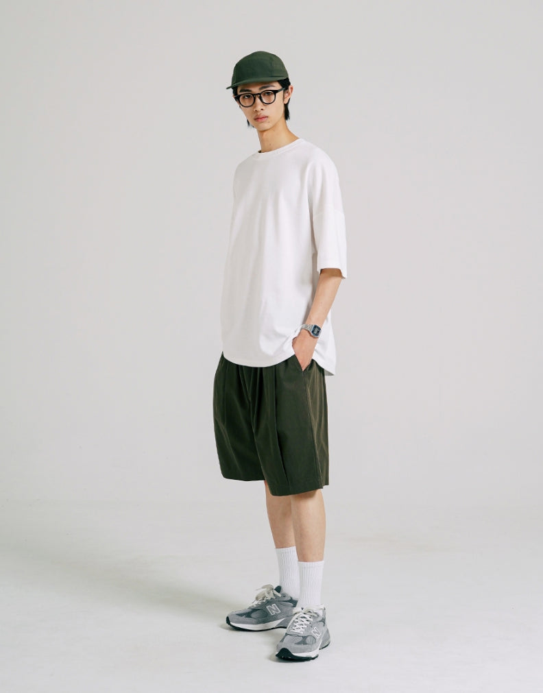 JEMUT (ジェモッ) - Nose Tencel Cotton Two Tuck Bermuda Short Pants