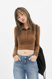 Soft gauze collar crop long sleeve