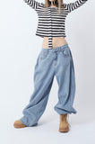 Hem snap maxi wide denim pants