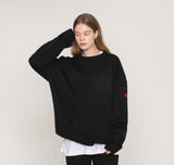 Sleeve Heart Logo Smile Embroidery Round Knit