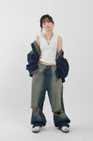 Sand cut maxi wide denim pants