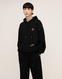 Purple Flower Smile Embroidery White Clip Hoodie