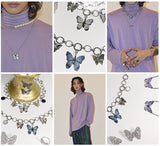 Black Purple 5P Blue Butterfly Necklace