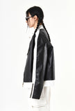 Neck snap button biker leather jacket