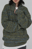 Color mixed half zip-up knitwear