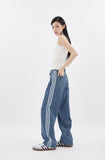 Side triple line loose denim pants