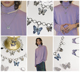 BlackPurple 5P Silver Gray Butterfly Necklace