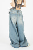 Waist strap full wide denim pants