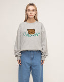 Bear Face Smile White Clip Sweatshirt