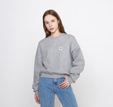 [WOMAN] Flower Dot Embroidery Crop Sweatshirt