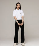 Drawing Flower Embroidery White Clip Pique Short Sleeve T-shirt