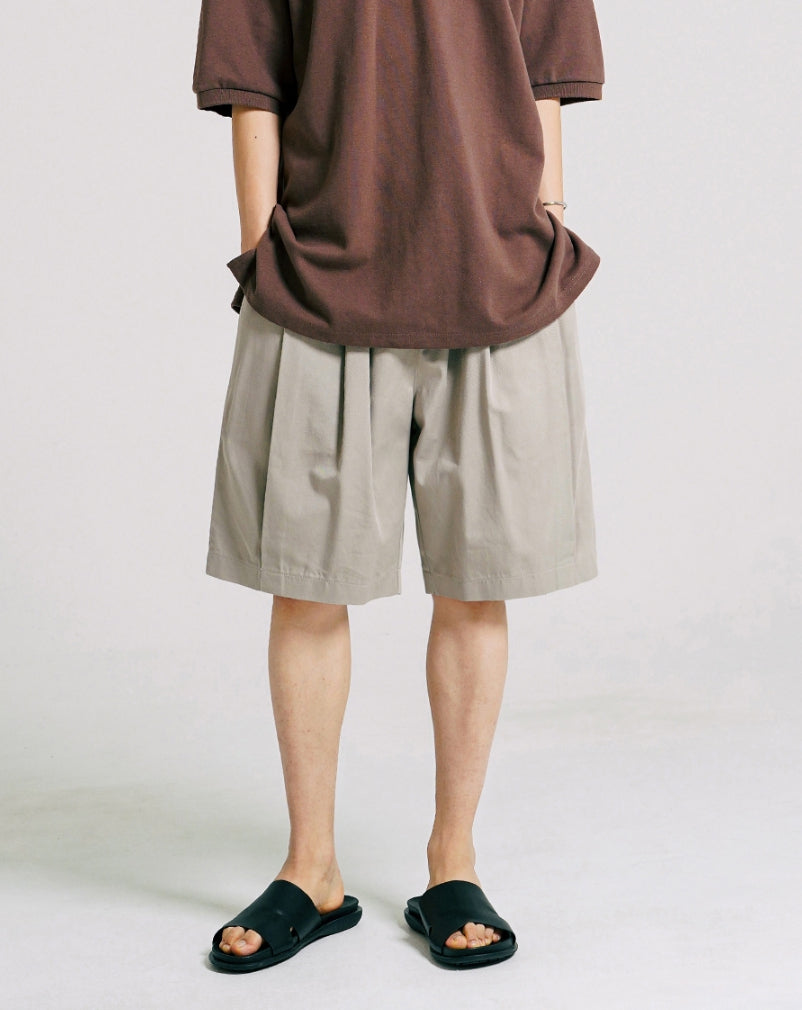 JEMUT (ジェモッ) - Nose Tencel Cotton Two Tuck Bermuda Short Pants