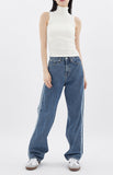 Side triple line loose denim pants