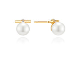 Noailles 14K freshwater pearl bar dia earrings 6mm