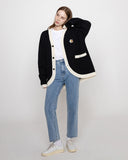 Flower Bear Smile Embroidery Knit Color Cardigan